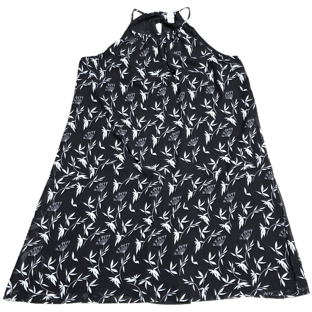 LOFT Halter Neck Dress Women's Size M Black White Floral